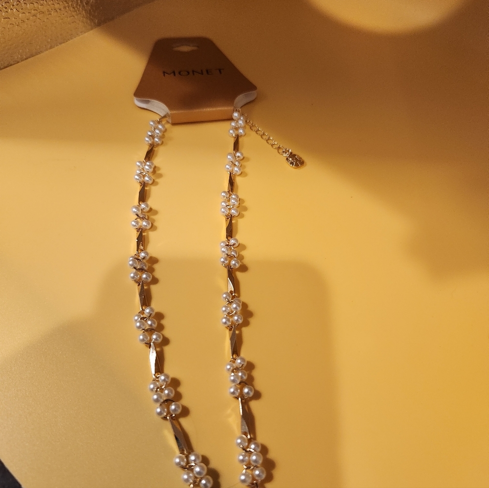 Monet 16" Goldtone  and White Faux Pearls Necklace